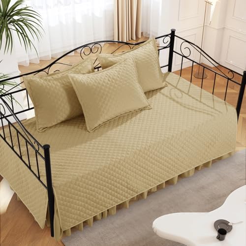 HOMBYS Daybed Cover Set - Diamond Stitched Microfiber 5 Pieces Beige