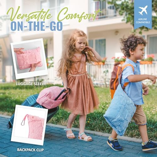 BOACAY Travel Toddler Blanket - Soft Kids Throw with Backpack Clip and Pillow Design