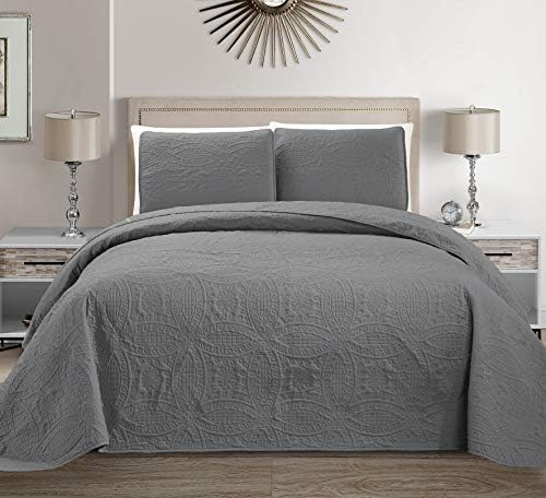 MK Home Embossed Bedspread Set 3pc Light Grey