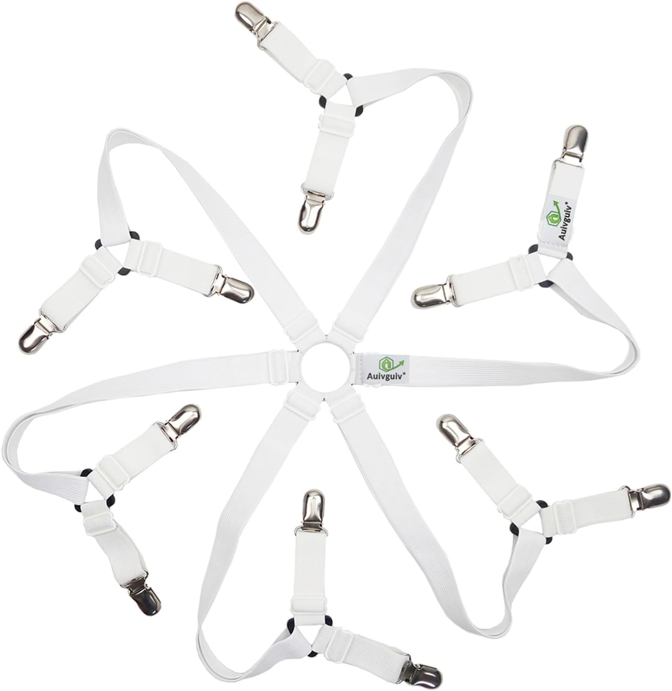 Adjustable Elastic Sheet Straps with Metal Clips 3 Way White
