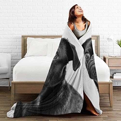Cute Black Pug Printed Micro Fleece Throw Blanket