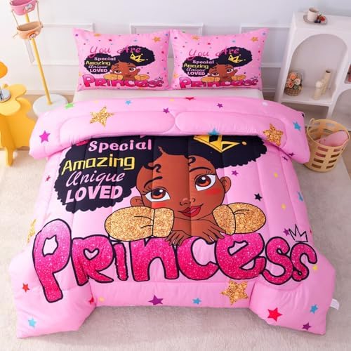 Black Girl Comforter Set Twin - Princess Bedding for Kids