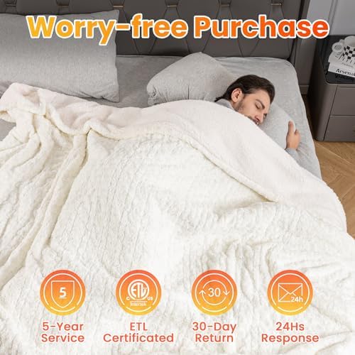 WOOMER 77x84 Electric Heated Blanket with Rose Faux Fur and 4 Heat Levels