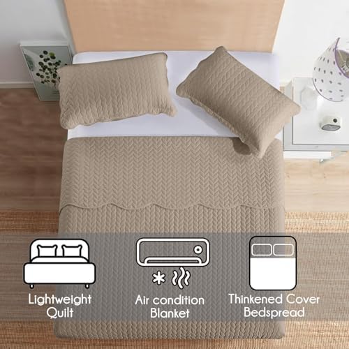IR Imperial Rooms Queen Quilt Bedding Set 90x96 - 3 Pcs Beige Microfiber