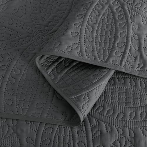 Chezmoi Austin 3-Piece Oversized Bedspread Set Queen Charcoal 1