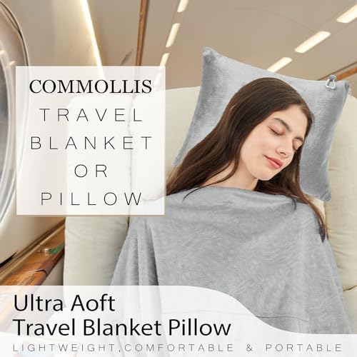 Commollis 2-in-1 Travel Blanket Pillow - Compact Warm All-Season