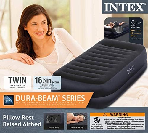 Intex Dura-Beam Twin Pillow Rest Airbed with Built-In Pump