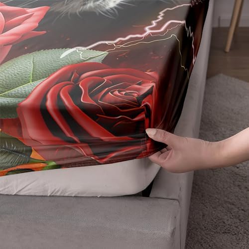 AILONEN Leopard Fitted Sheet Twin XL Set 3D Oil Red Rose Pattern 3PCS