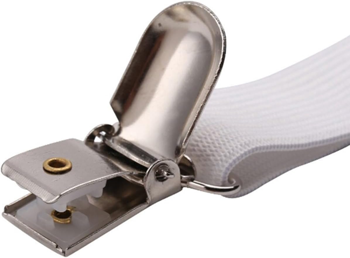 Adjustable Elastic Sheet Straps with Metal Clips 3 Way White
