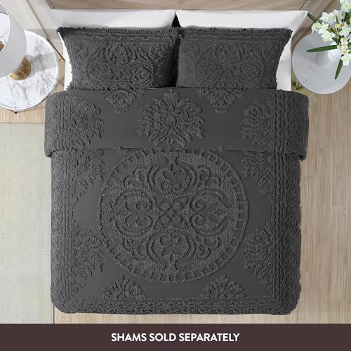 Beatrice Home Fashions Medallion Chenille Bedspread Full Charcoal