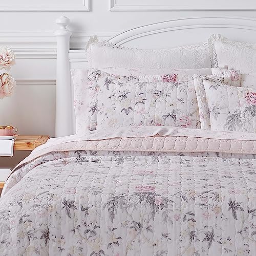 Laura Ashley Queen Quilt Set - Reversible Cotton with Shams
