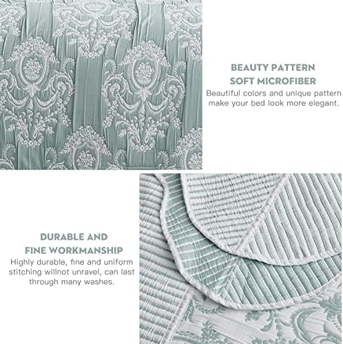 HZ HY Oversized King Bedspread - 5 Piece Set 100 Microfiber Green