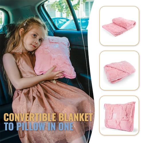 BOACAY Travel Toddler Blanket - Soft Kids Throw with Backpack Clip and Pillow Design