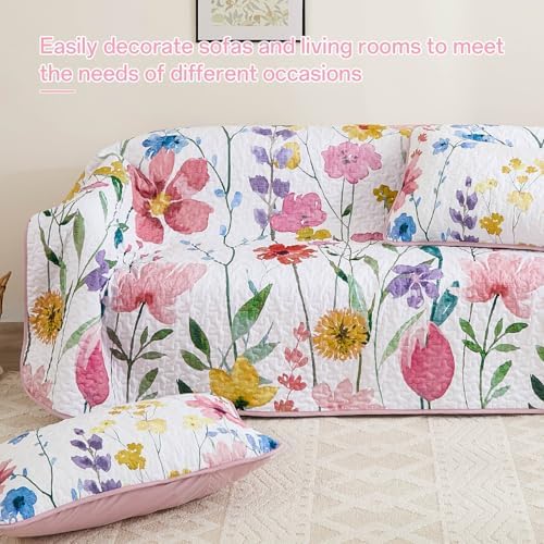 Anibedding King Size Quilt Set with Reversible Pink Floral Coverlet