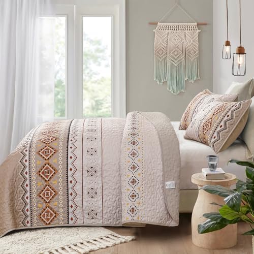 WONGS BEDDING Boho Beige Quilt Set King Size 1