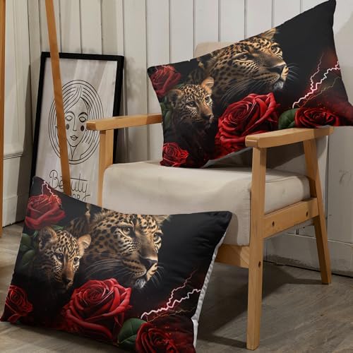 AILONEN Leopard Fitted Sheet Twin XL Set 3D Oil Red Rose Pattern 3PCS