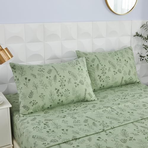 Usfivefam Green Floral Cal King Sheet Set 4PCS