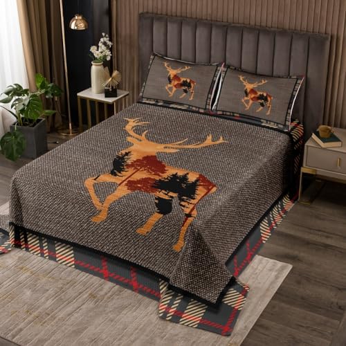 Erosebridal Elk Deer Quilt Set Twin - Nature Print Bedspread with Pillowcase