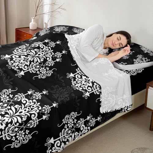 Homewish Luxury Damask Bed Sheets Full Size