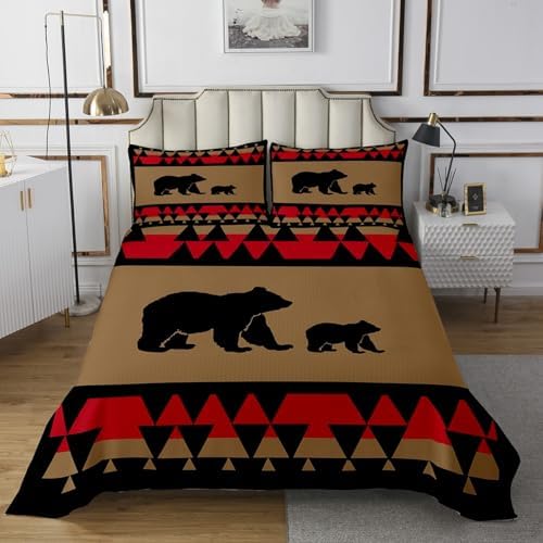 Feelyou Bear Quilted Coverlet Set with Pillow Cases - Triangle Geometry Wild Animal Design