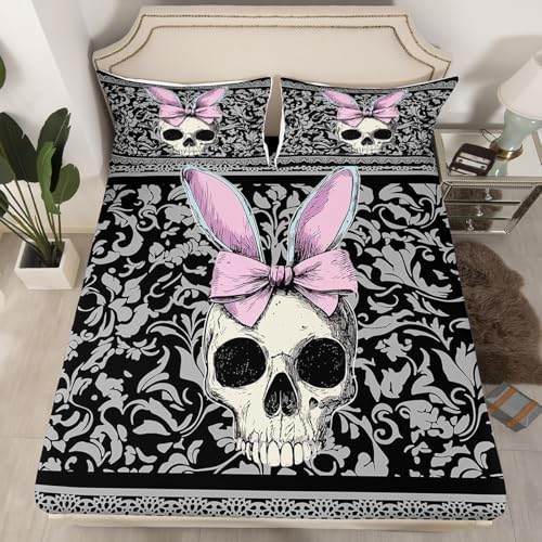 Homewish Black Grey Damask Bedding Set Twin Size 3Pcs