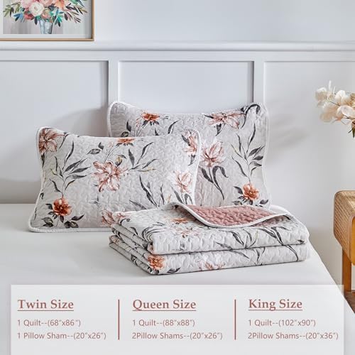 Shxime Floral Quilt Set 3 Pieces Queen Size
