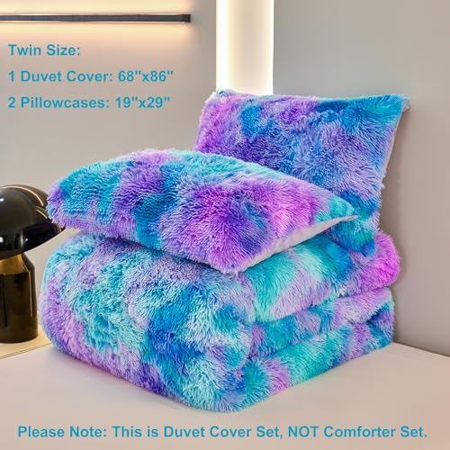 SUCSES Fluffy Twin Bedding Set 3Pcs Tie Dye Faux Fur Duvet Cover