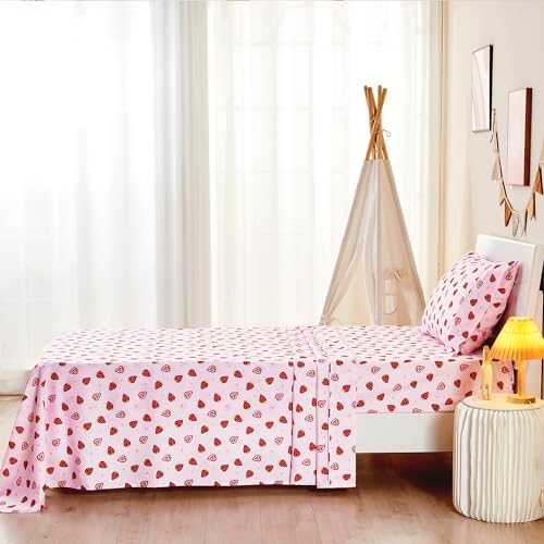 Pink Strawberry Kids Sheet Set Twin 3 Pcs Microfiber
