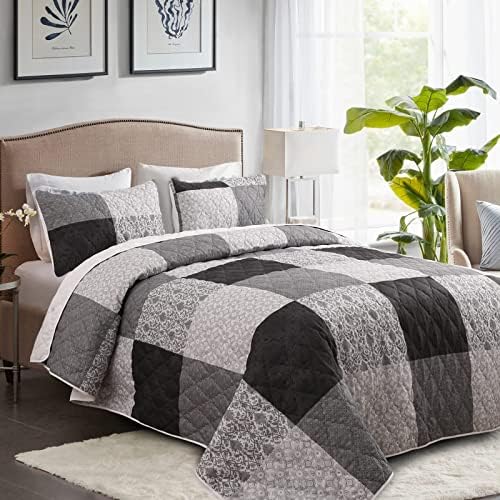 BALAPET Oversized King Bedspread Set with Plaid Patchwork