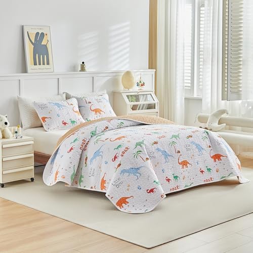Joyreap 3-Piece Cotton Quilt Set with Dinosaurs Design