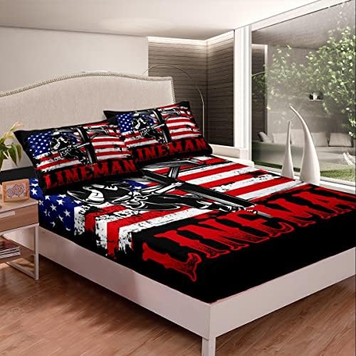 Erosebridal Vintage American Flag Fitted Sheet Set