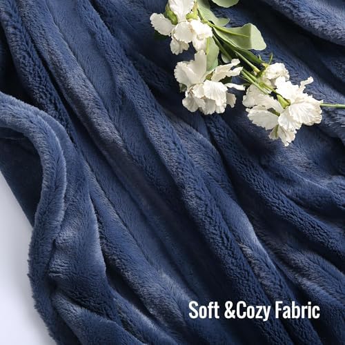 YAKEE Electric Heated Blanket 72x84 Navy Faux Fur 1
