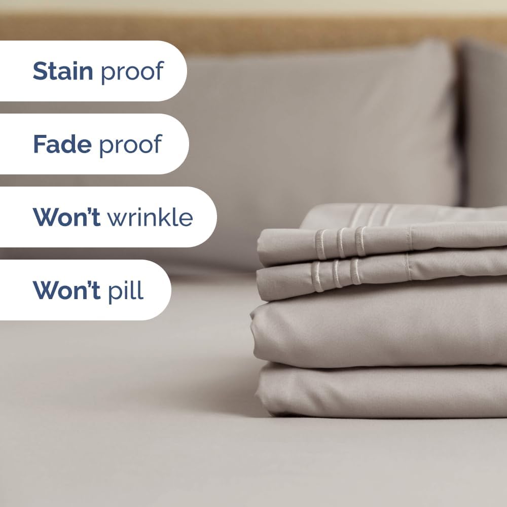 Wrap Around Dust Ruffle Bed Skirt 2 Pillowcases Bundle - Light Grey 1