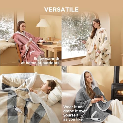 Bedsure Heated Shawl Hoodie - Pink 55x64 Inches