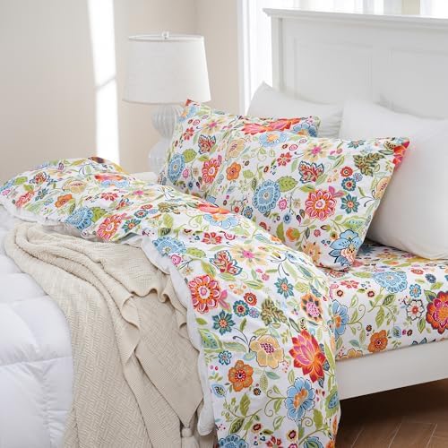 MEISHANG Queen Sheet Set - Floral Deep Pocket Ultra Soft Microfiber