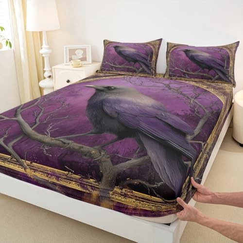 Castle Fairy Gold Purple Crow Halloween Sheet Set Twin Size