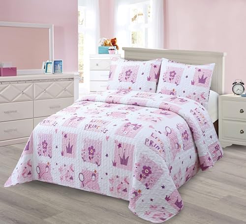 Kids Zone Princess Bedspread Set with Crowns and Flowers