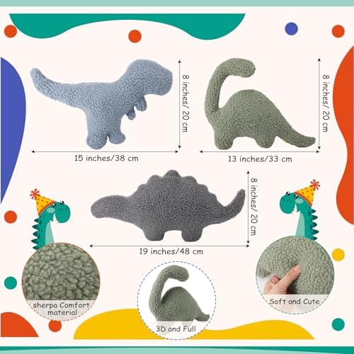 Shellwei 3 Pcs Dinosaur Throw Pillows for Kids 1