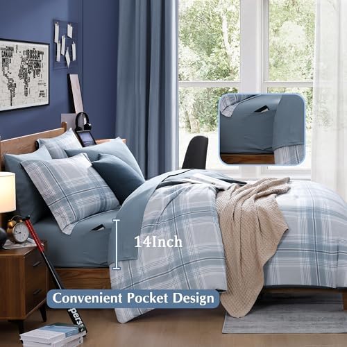 Twin XL Plaid Comforter Set for Kids