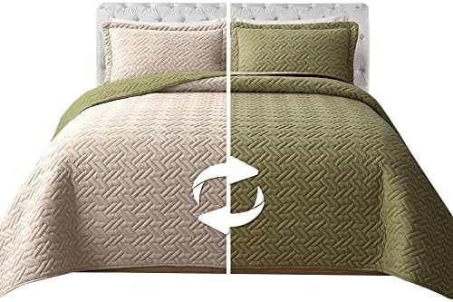 Elegant Comfort Reversible Quilt Set - Sage Cream
