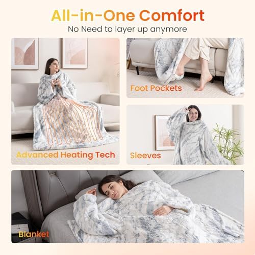 WOOMER Wearable Electric Blanket 50x70 with Faux Fur and Sherpa