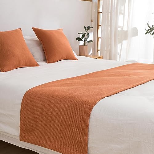 Twelves Waffle Bedrunner Set Orange Queen Bed Scarves and 2 Pillowcases