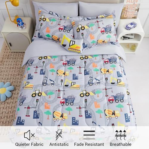 Mooreeke Kids Twin Comforter Set with Excavator Design