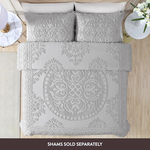 Beatrice Home Fashions Medallion Chenille Bedspread King Gray