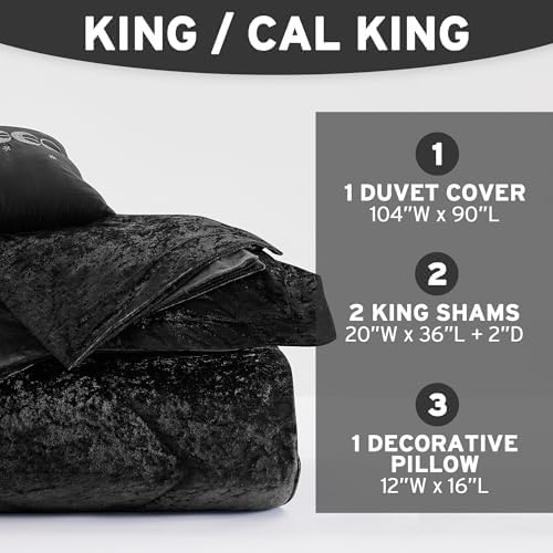 Intelligent Design Velvet Duvet Cover Set Luxury Diamond Quilting Black KingCal King 1