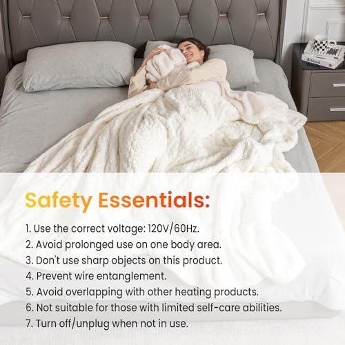 WOOMER 77x84 Electric Heated Blanket with Rose Faux Fur and 4 Heat Levels