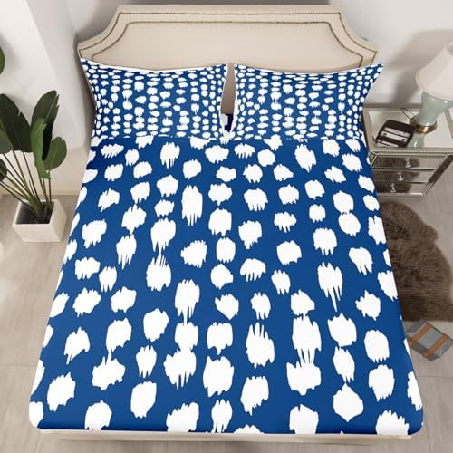 Erosebridal Navy Blue White Polka Dots King Sheet Set
