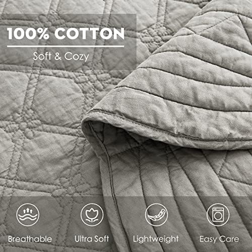 CHIXIN Oversized Cotton Bedspread - 3 Piece Set Grey King Size