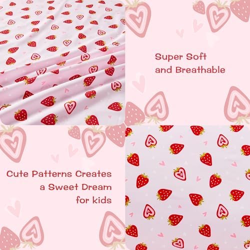 Pink Strawberry Kids Sheet Set Twin 3 Pcs Microfiber