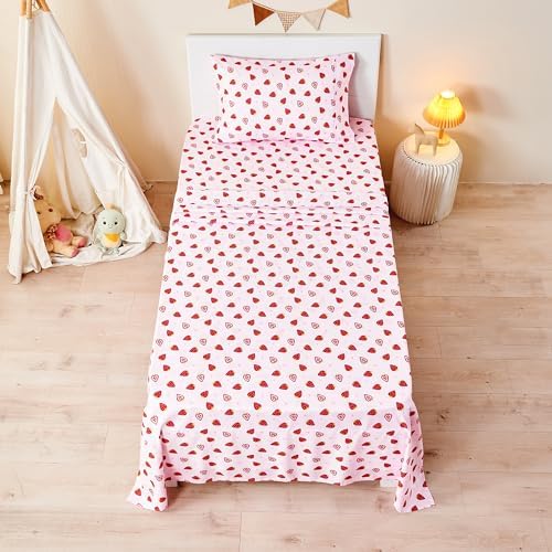 Pink Strawberry Kids Sheet Set Twin 3 Pcs Microfiber